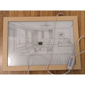 LED-Lit Wooden Frame Illustration Of Modern Living Room Scene With Remote Contro